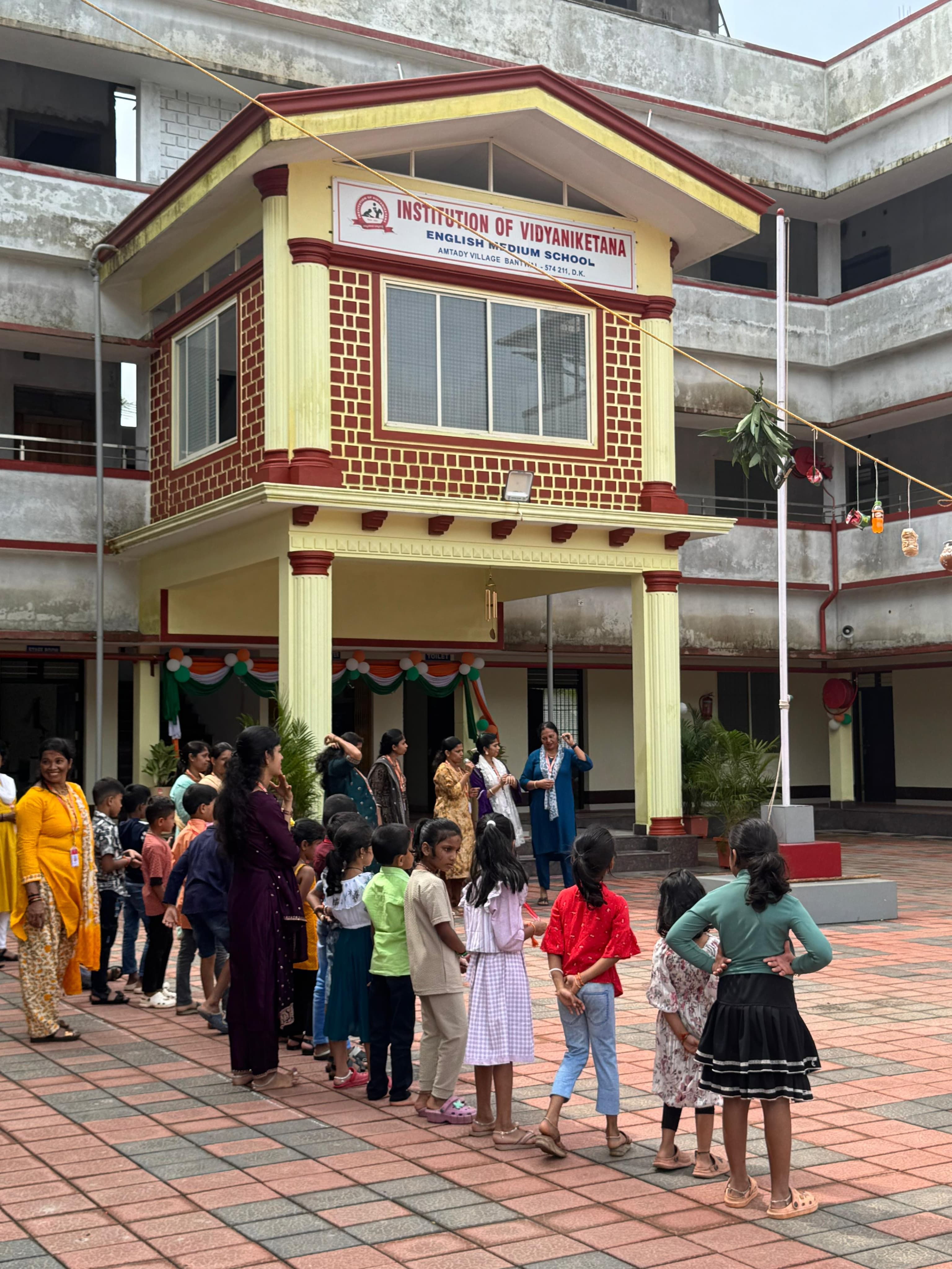 Students and parents gathering at Institution of Vidyaniketana