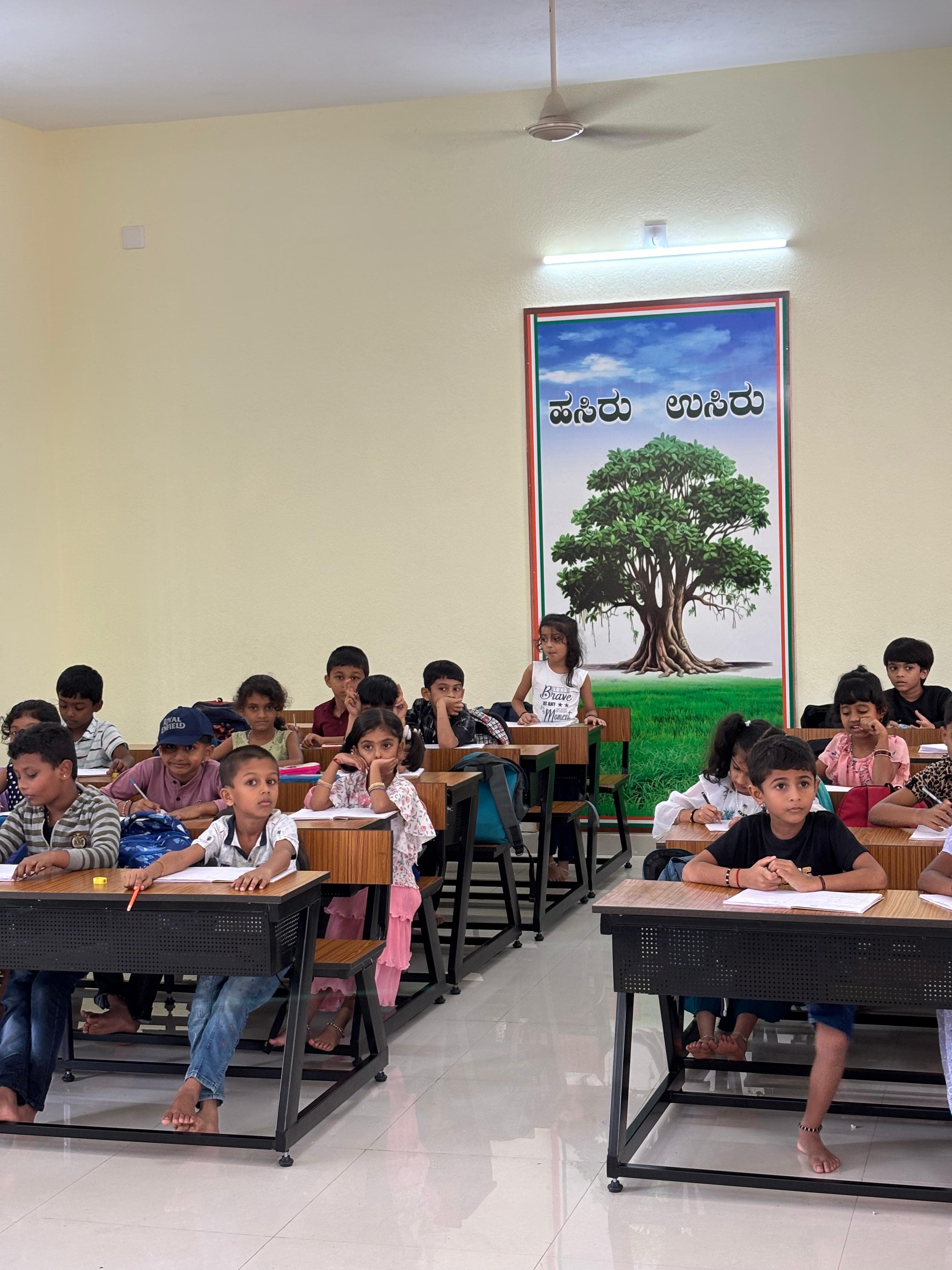 Students learning in classroom at Vidyaniketana